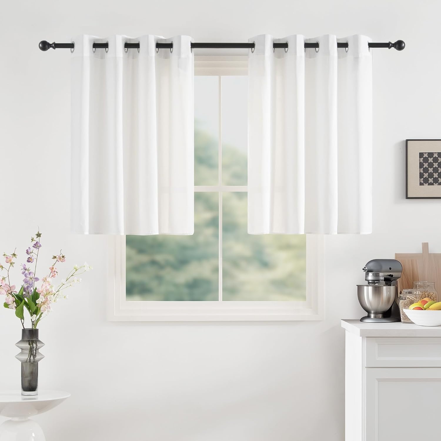 image:imageNICETOWN White NonSeeThrough Light Filtering Curtains Semi Sheer Privacy Grommet Drapes 108 Inches Long 2 Panels Cat Proof Window Curtains for Living Room Bedroom Home Decor 42 WOff White