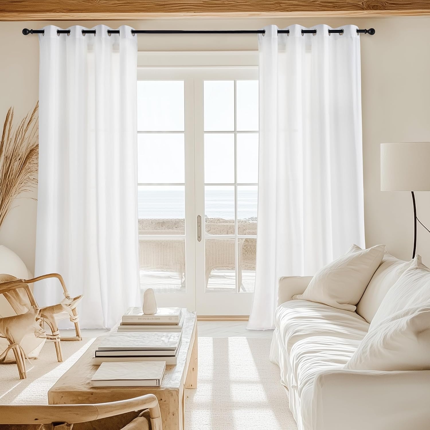 image:imageNICETOWN White NonSeeThrough Light Filtering Curtains Semi Sheer Privacy Grommet Drapes 108 Inches Long 2 Panels Cat Proof Window Curtains for Living Room Bedroom Home Decor 42 WOff White