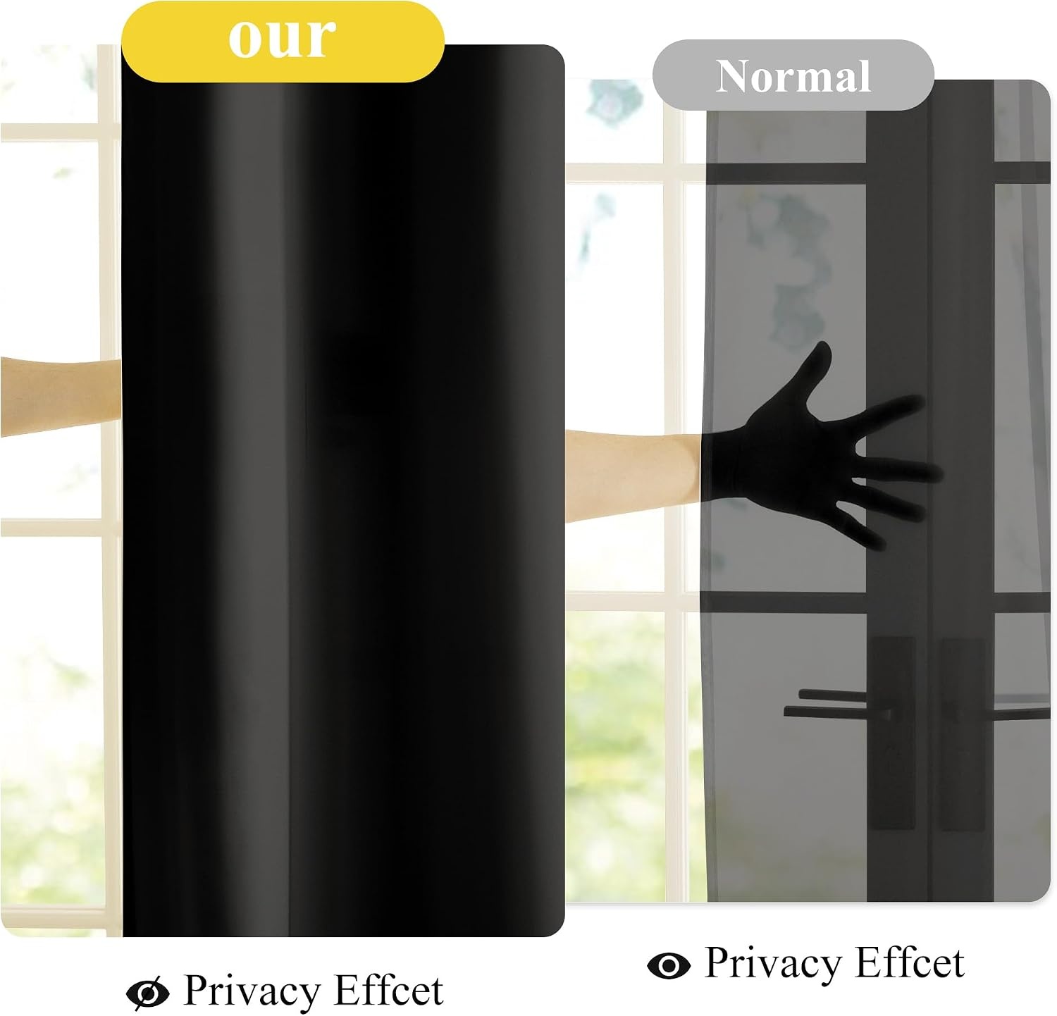 image:imageNICETOWN White NonSeeThrough Light Filtering Curtains Semi Sheer Privacy Grommet Drapes 108 Inches Long 2 Panels Cat Proof Window Curtains for Living Room Bedroom Home Decor 42 WBlack