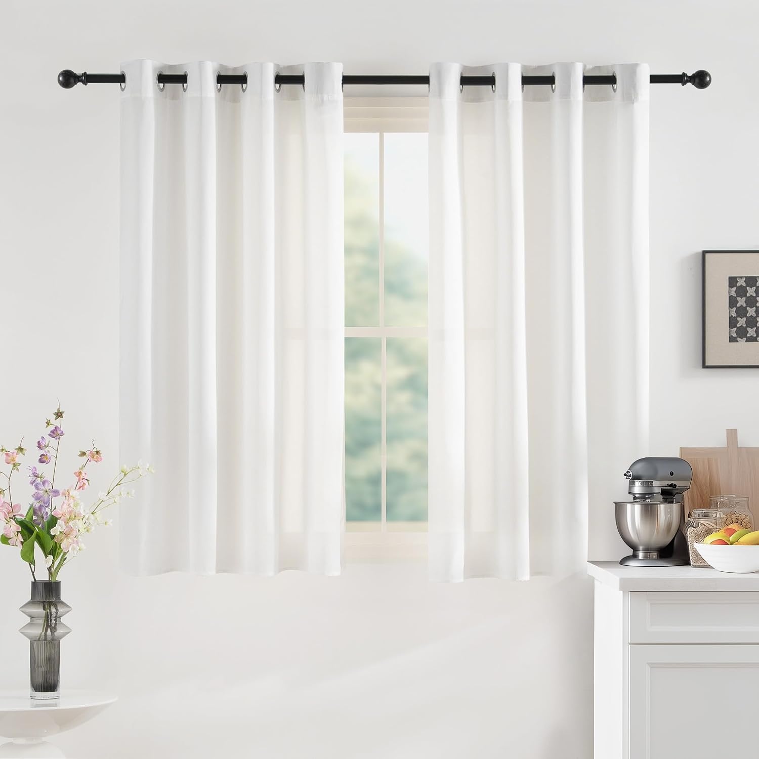 image:imageNICETOWN White NonSeeThrough Light Filtering Curtains Semi Sheer Privacy Grommet Drapes 108 Inches Long 2 Panels Cat Proof Window Curtains for Living Room Bedroom Home Decor 42 WOff White