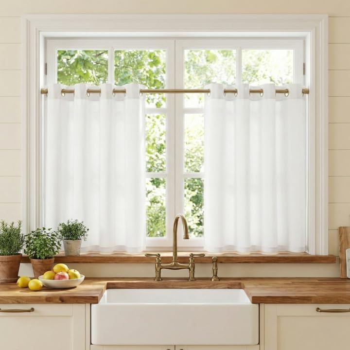 image:imageNICETOWN White NonSeeThrough Light Filtering Curtains Semi Sheer Privacy Grommet Drapes 108 Inches Long 2 Panels Cat Proof Window Curtains for Living Room Bedroom Home Decor 42 WOff White