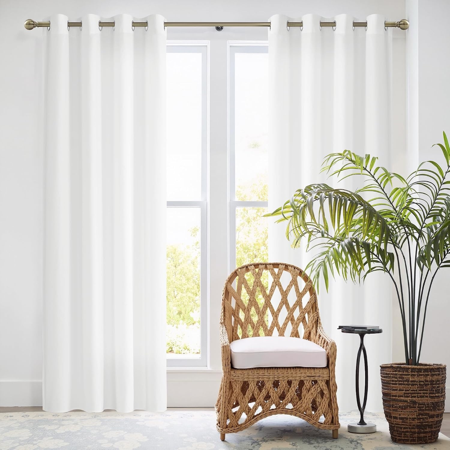 image:imageNICETOWN White NonSeeThrough Light Filtering Curtains Semi Sheer Privacy Grommet Drapes 108 Inches Long 2 Panels Cat Proof Window Curtains for Living Room Bedroom Home Decor 42 WOff White