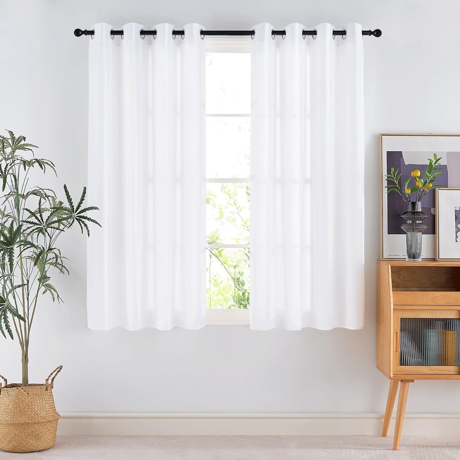 image:imageNICETOWN White NonSeeThrough Light Filtering Curtains Semi Sheer Privacy Grommet Drapes 108 Inches Long 2 Panels Cat Proof Window Curtains for Living Room Bedroom Home Decor 42 WWhite