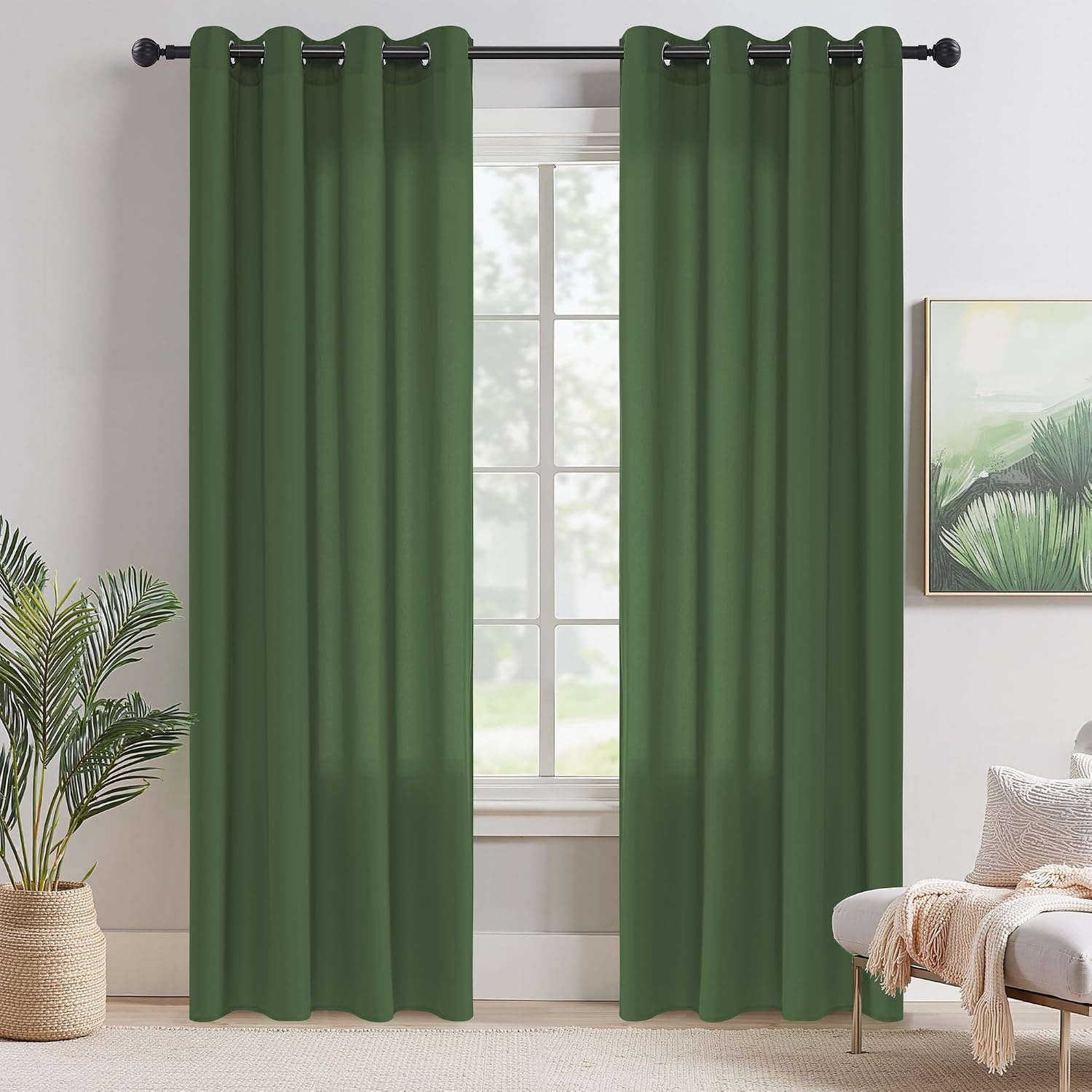 image:imageNICETOWN White NonSeeThrough Light Filtering Curtains Semi Sheer Privacy Grommet Drapes 108 Inches Long 2 Panels Cat Proof Window Curtains for Living Room Bedroom Home Decor 42 WDark Green