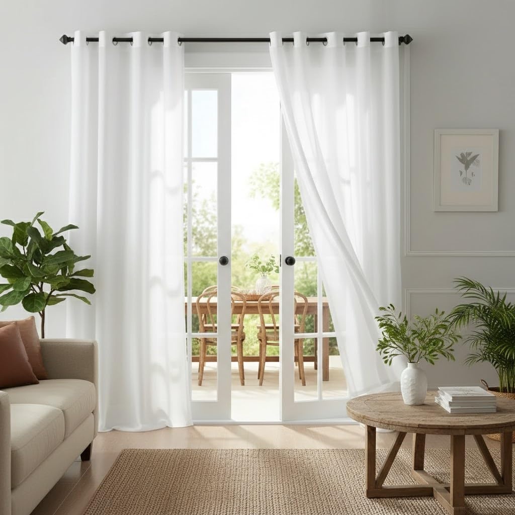 image:imageNICETOWN White NonSeeThrough Light Filtering Curtains Semi Sheer Privacy Grommet Drapes 108 Inches Long 2 Panels Cat Proof Window Curtains for Living Room Bedroom Home Decor 42 WOff White