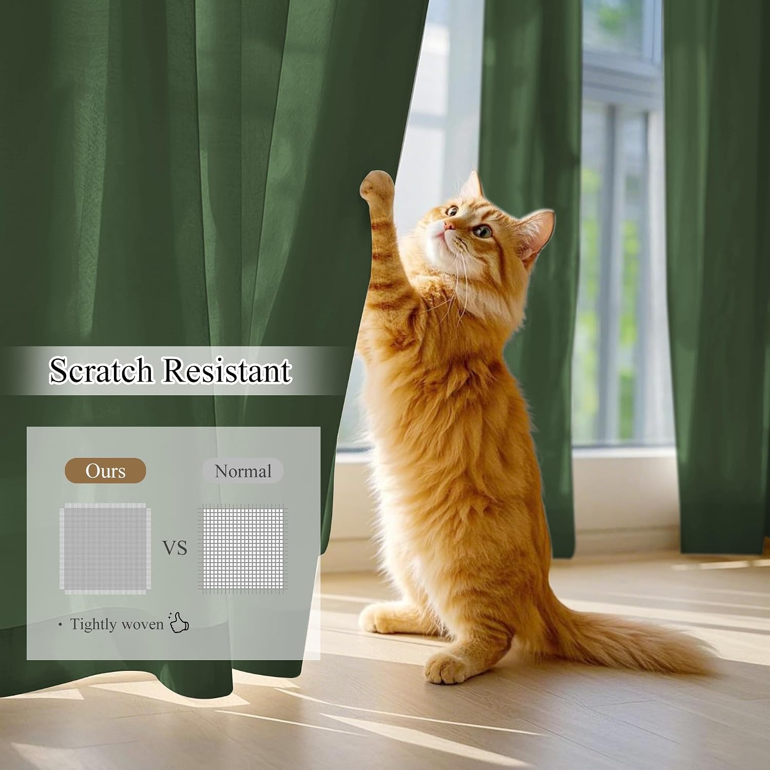 image:imageNICETOWN White NonSeeThrough Light Filtering Curtains Semi Sheer Privacy Grommet Drapes 108 Inches Long 2 Panels Cat Proof Window Curtains for Living Room Bedroom Home Decor 42 WDark Green