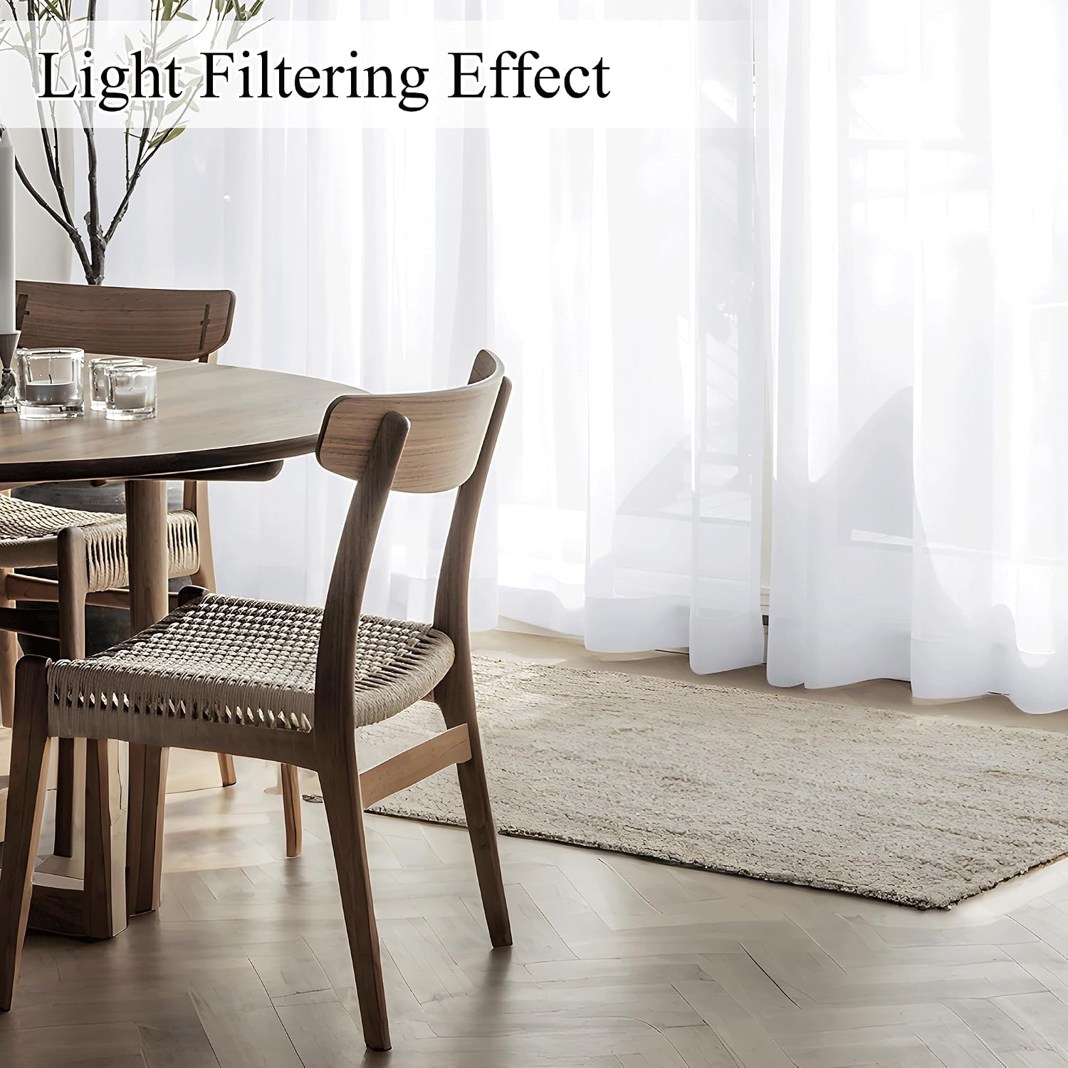 image:imageNICETOWN White NonSeeThrough Light Filtering Curtains Semi Sheer Privacy Grommet Drapes 108 Inches Long 2 Panels Cat Proof Window Curtains for Living Room Bedroom Home Decor 42 WWhite