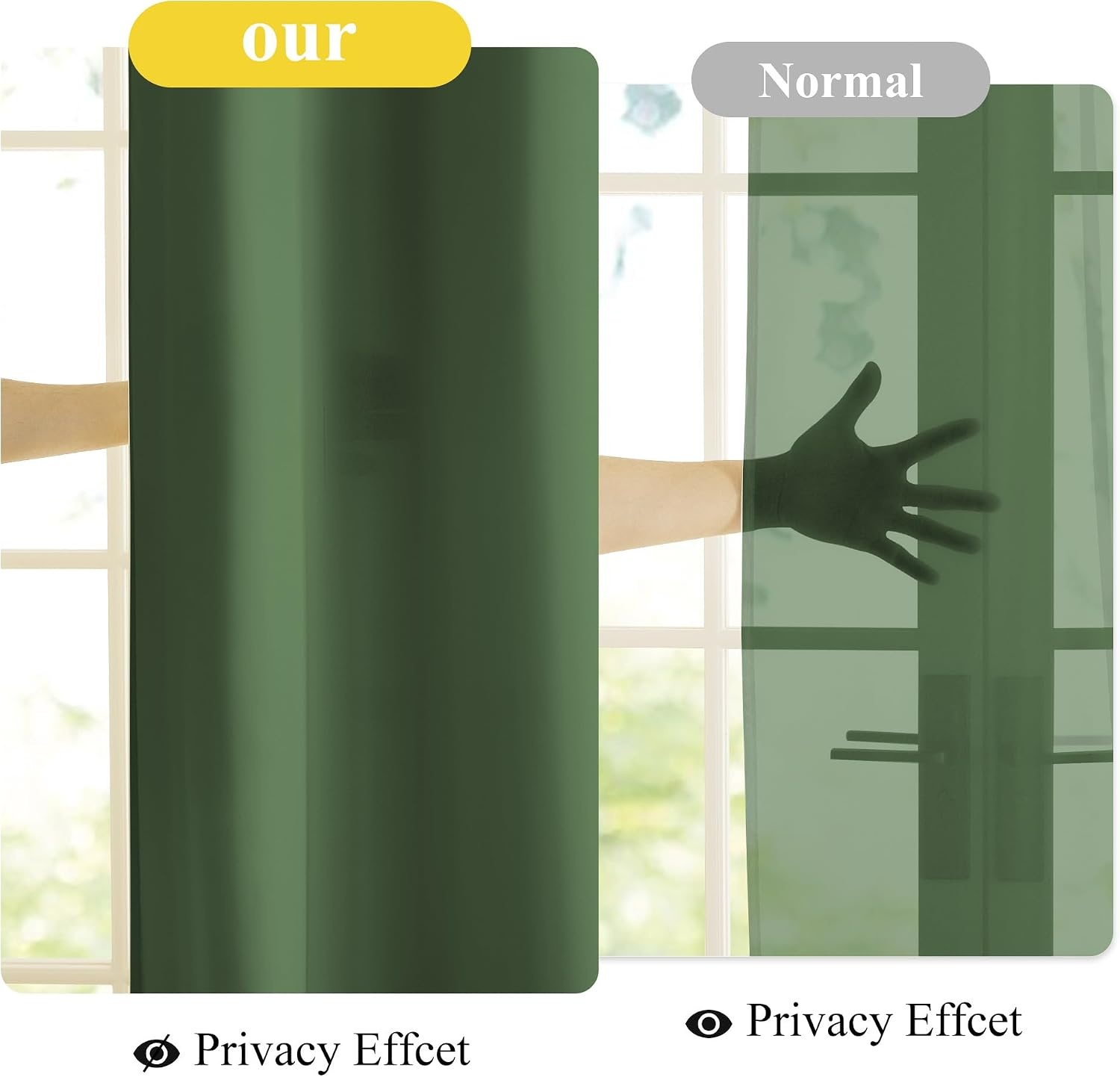 image:imageNICETOWN White NonSeeThrough Light Filtering Curtains Semi Sheer Privacy Grommet Drapes 108 Inches Long 2 Panels Cat Proof Window Curtains for Living Room Bedroom Home Decor 42 WDark Green