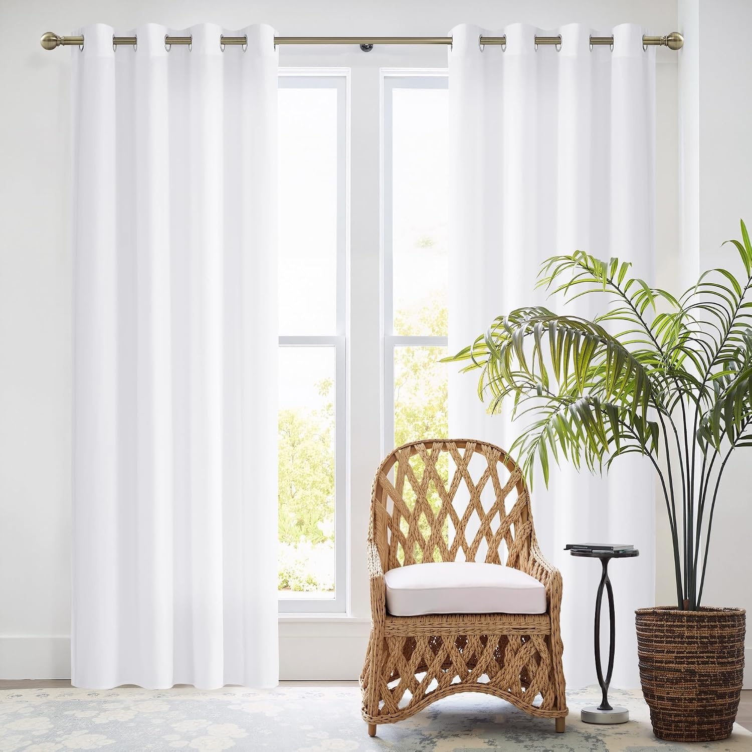 image:imageNICETOWN White NonSeeThrough Light Filtering Curtains Semi Sheer Privacy Grommet Drapes 108 Inches Long 2 Panels Cat Proof Window Curtains for Living Room Bedroom Home Decor 42 WWhite
