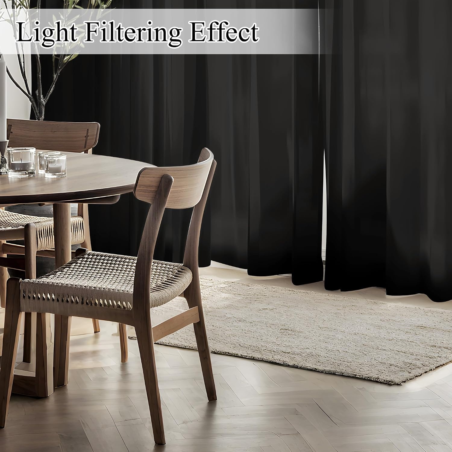 image:imageNICETOWN White NonSeeThrough Light Filtering Curtains Semi Sheer Privacy Grommet Drapes 108 Inches Long 2 Panels Cat Proof Window Curtains for Living Room Bedroom Home Decor 42 WBlack