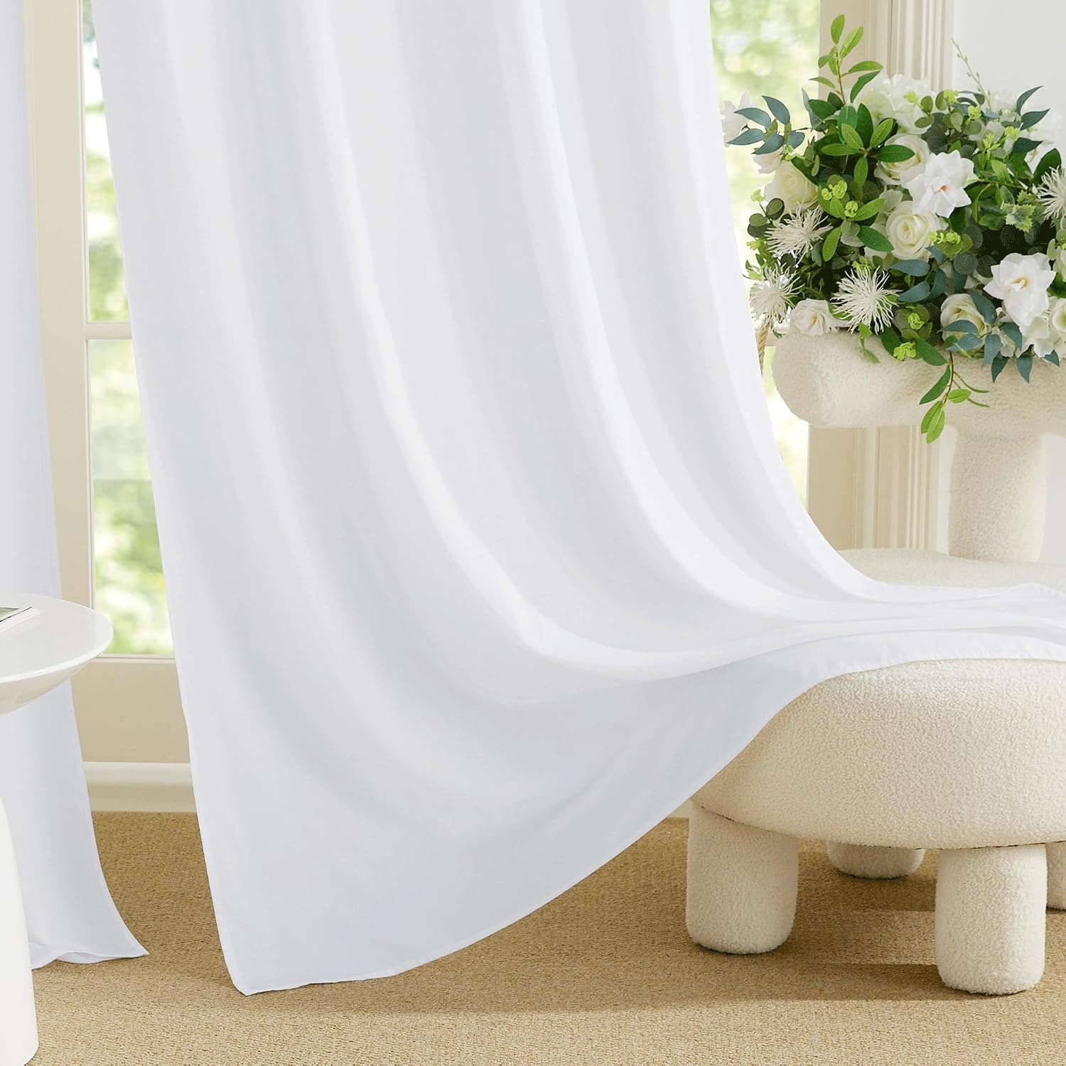image:imageNICETOWN White NonSeeThrough Light Filtering Curtains Semi Sheer Privacy Grommet Drapes 108 Inches Long 2 Panels Cat Proof Window Curtains for Living Room Bedroom Home Decor 42 WWhite