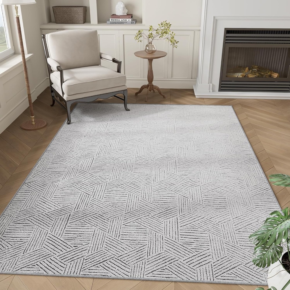image:imageNICETOWN 8x10 UltraThin Brown Oriental Rug for Bedroom Tumble Washable Area Rugs 8x10 Boho NonSlip Vintage Living Room Rugs Oriental Carpet Entrance for Kitchen Laundry Bathroom BedroomJacquard Grey