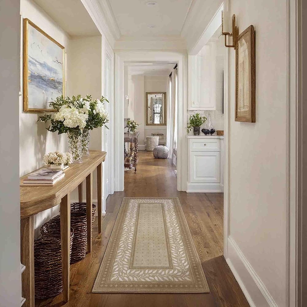 image:imageNICETOWN 8x10 UltraThin Brown Oriental Rug for Bedroom Tumble Washable Area Rugs 8x10 Boho NonSlip Vintage Living Room Rugs Oriental Carpet Entrance for Kitchen Laundry Bathroom BedroomNatural