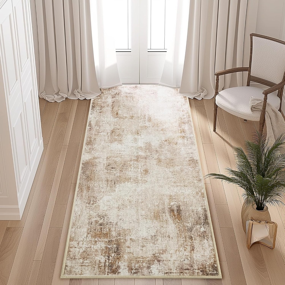 image:imageNICETOWN 8x10 UltraThin Brown Oriental Rug for Bedroom Tumble Washable Area Rugs 8x10 Boho NonSlip Vintage Living Room Rugs Oriental Carpet Entrance for Kitchen Laundry Bathroom BedroomSandy Yellow