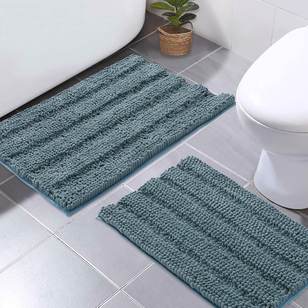 image:imageNICETOWN Black Bathroom Floor Mat AntiSlip Soft Living Room Bedroom Mat Floor Water Absorbent LowProfile Rug Doormat for Entry Mud Room Mat Back Door High Traffic Areas 47 x 24 inchesStone Blue