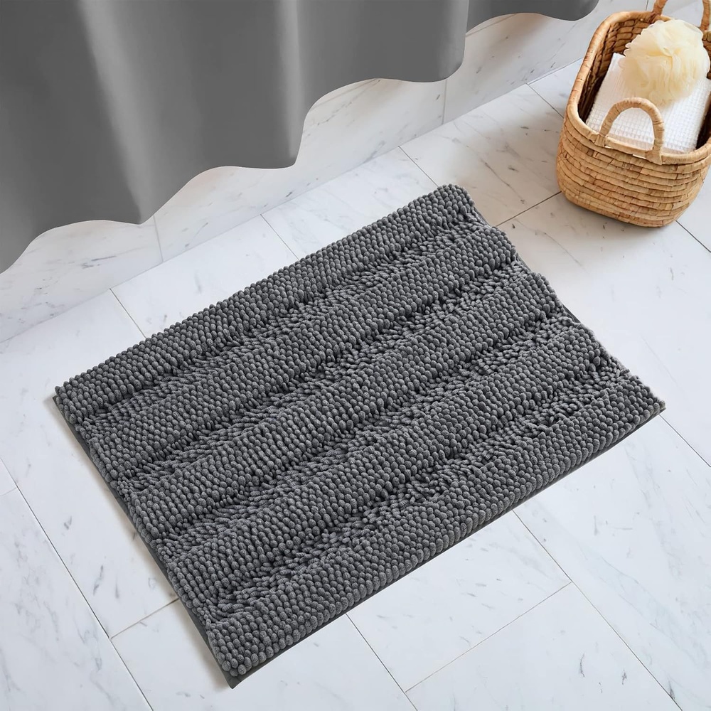 image:imageNICETOWN Black Bathroom Floor Mat AntiSlip Soft Living Room Bedroom Mat Floor Water Absorbent LowProfile Rug Doormat for Entry Mud Room Mat Back Door High Traffic Areas 47 x 24 inchesGrey
