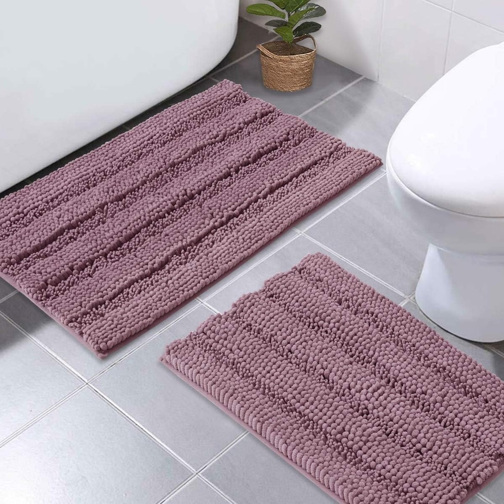image:imageNICETOWN Black Bathroom Floor Mat AntiSlip Soft Living Room Bedroom Mat Floor Water Absorbent LowProfile Rug Doormat for Entry Mud Room Mat Back Door High Traffic Areas 47 x 24 inchesMauve