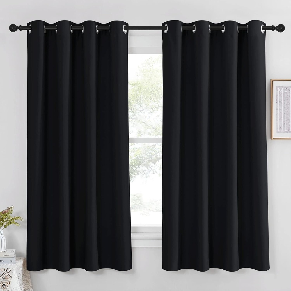 image:imageNICETOWN Black Out Curtains 63 Inch Long for Bedroom W52xL63 1 Panel