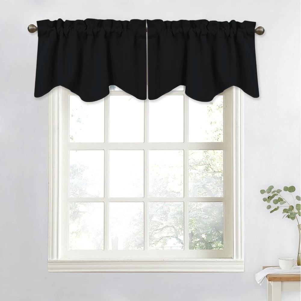 image:imageNICETOWN Blackout Floral Kitchen Valances for Windows 52 x 18 Inch LengthBlack