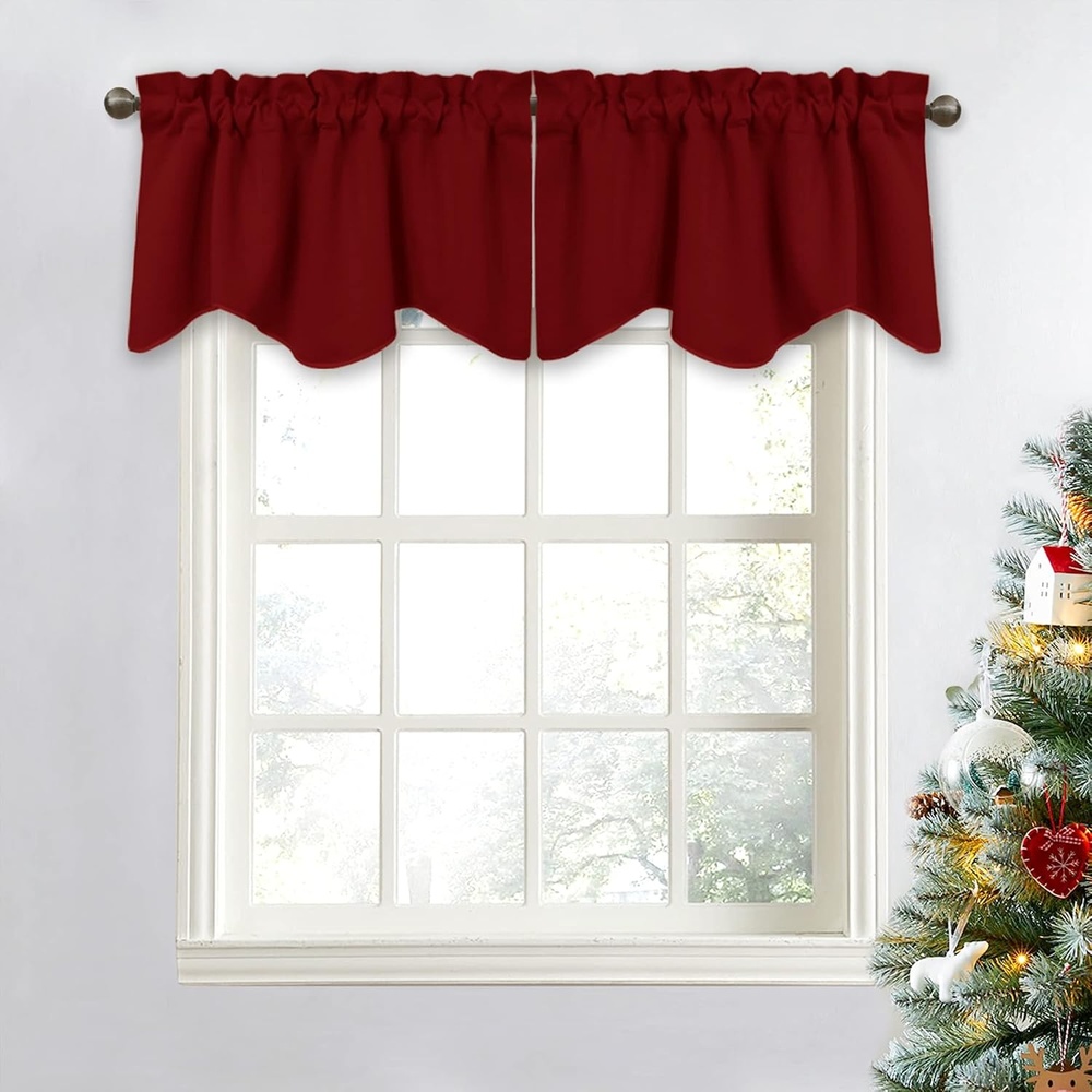 image:imageNICETOWN Blackout Floral Kitchen Valances for Windows 52 x 18 Inch LengthBurgundy Red