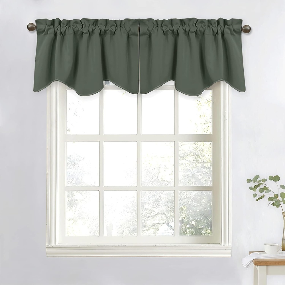 image:imageNICETOWN Blackout Floral Kitchen Valances for Windows 52 x 18 Inch LengthDark Mallard