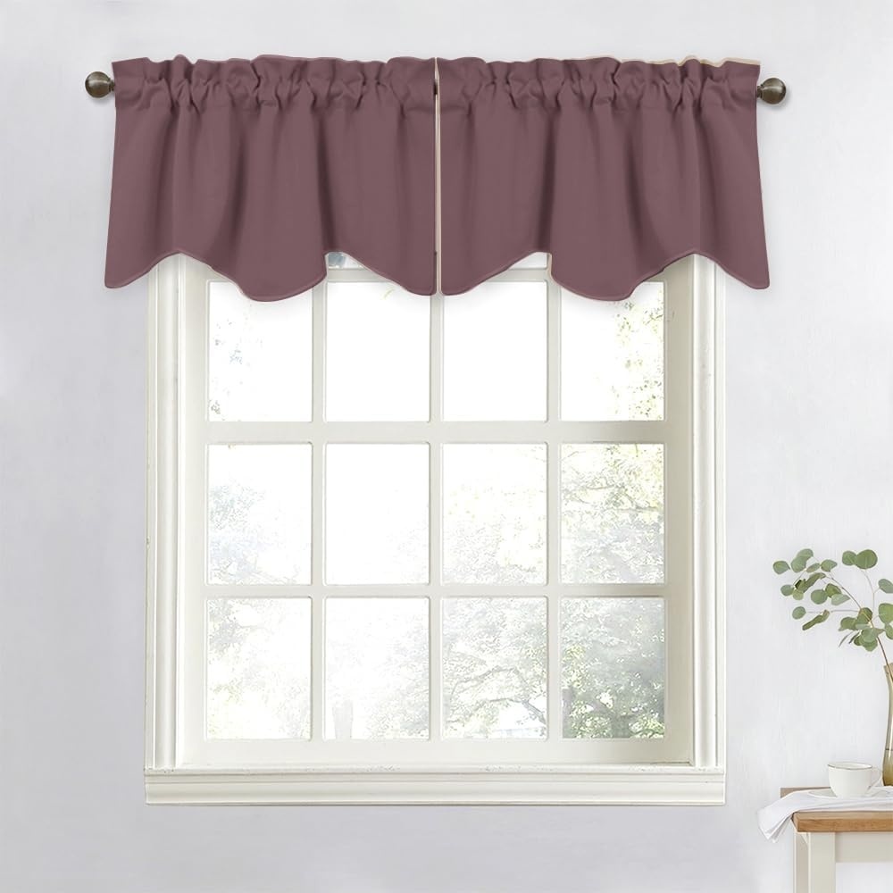 image:imageNICETOWN Blackout Floral Kitchen Valances for Windows 52 x 18 Inch LengthDry Rose