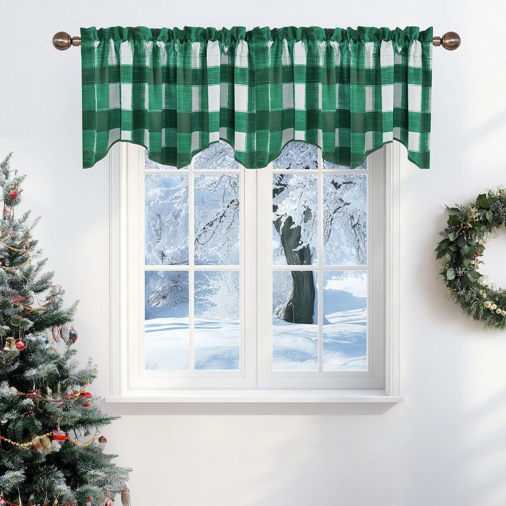image:imageNICETOWN Blackout Floral Kitchen Valances for Windows 52 x 18 Inch LengthGreen White