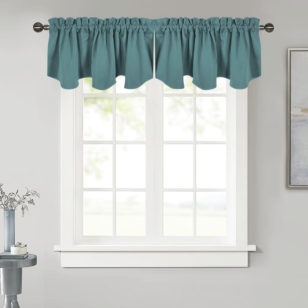 image:imageNICETOWN Blackout Floral Kitchen Valances for Windows 52 x 18 Inch LengthGreyish Blue