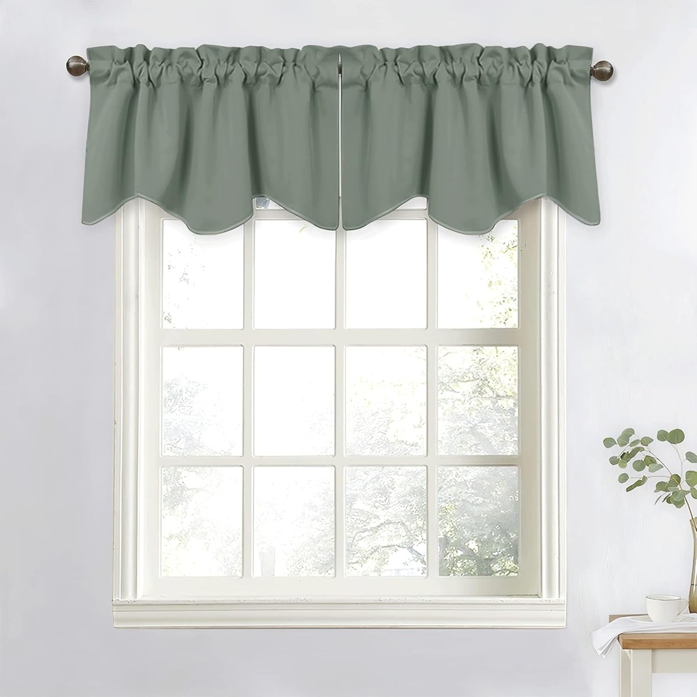 image:imageNICETOWN Blackout Floral Kitchen Valances for Windows 52 x 18 Inch LengthGreyish Green