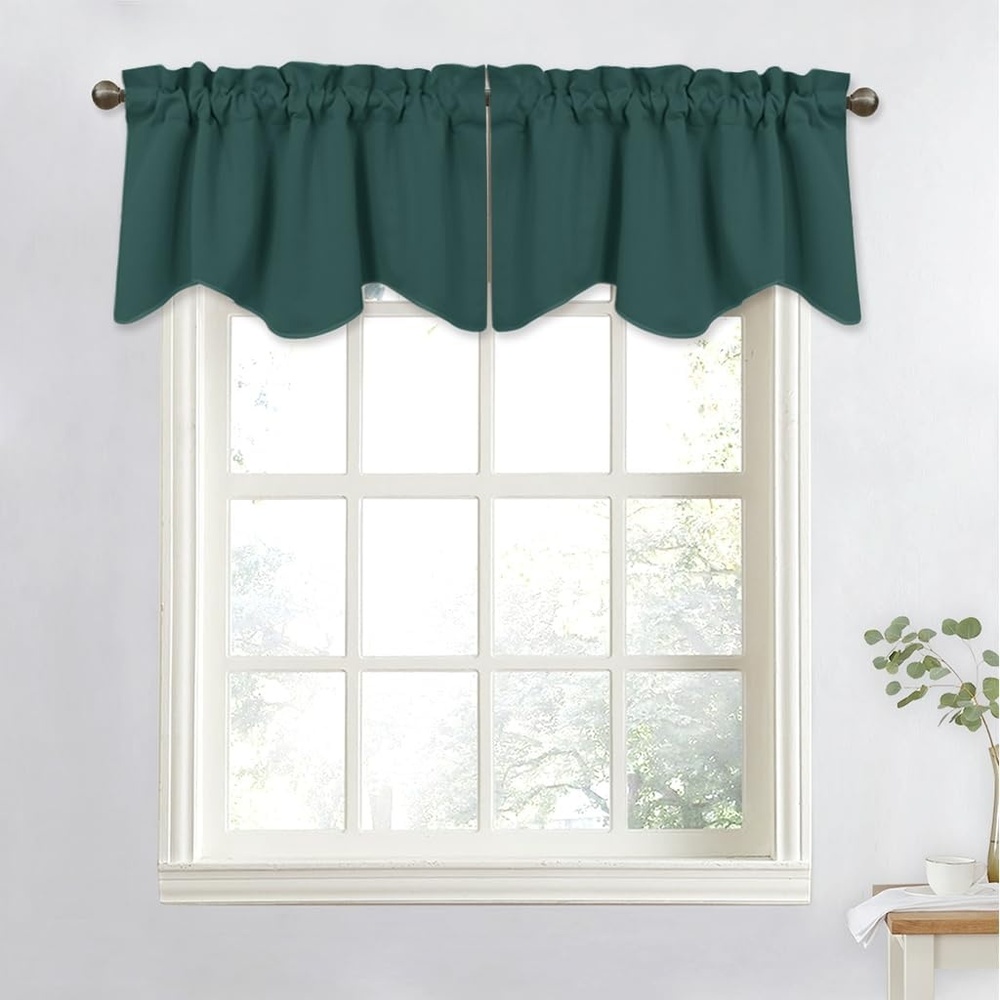 image:imageNICETOWN Blackout Floral Kitchen Valances for Windows 52 x 18 Inch LengthHunter Green