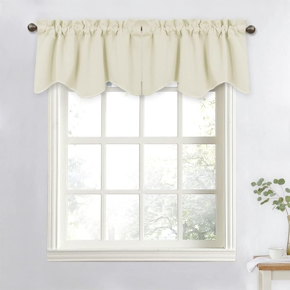 image:imageNICETOWN Blackout Floral Kitchen Valances for Windows 52 x 18 Inch LengthLight Beige