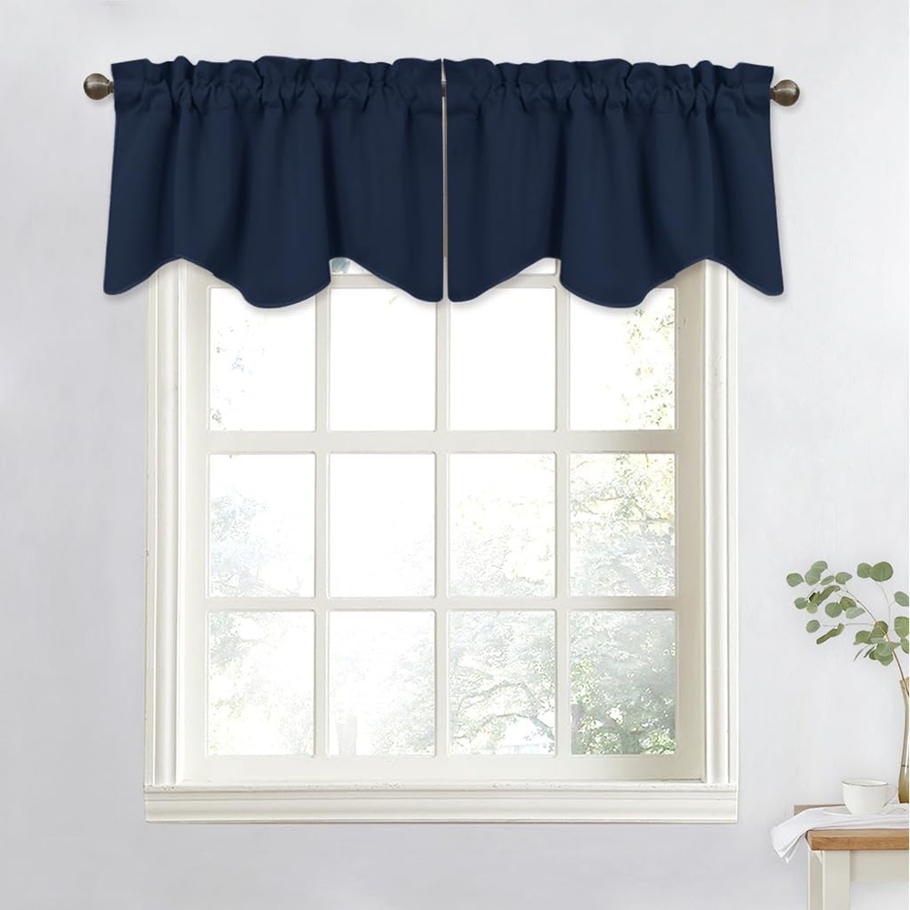 image:imageNICETOWN Blackout Floral Kitchen Valances for Windows 52 x 18 Inch LengthNavy