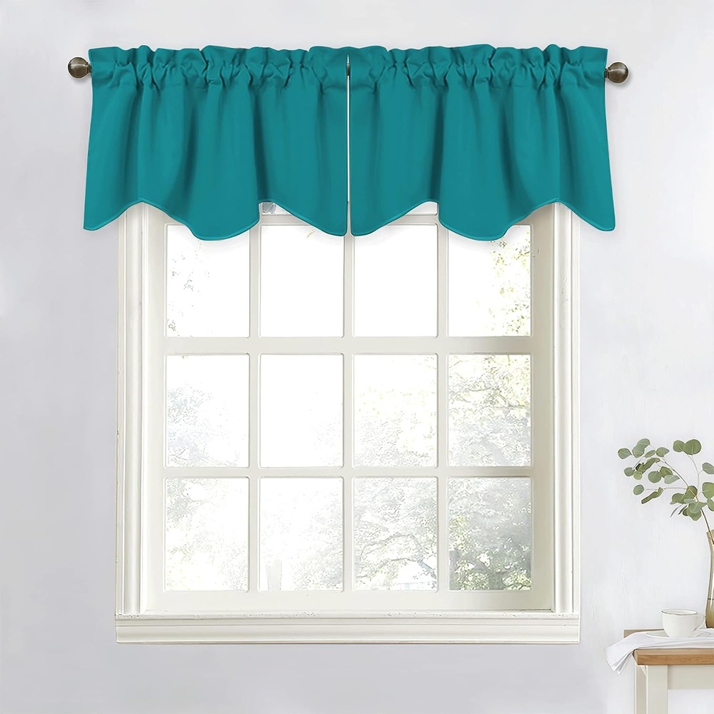 image:imageNICETOWN Blackout Floral Kitchen Valances for Windows 52 x 18 Inch LengthPeacock Teal