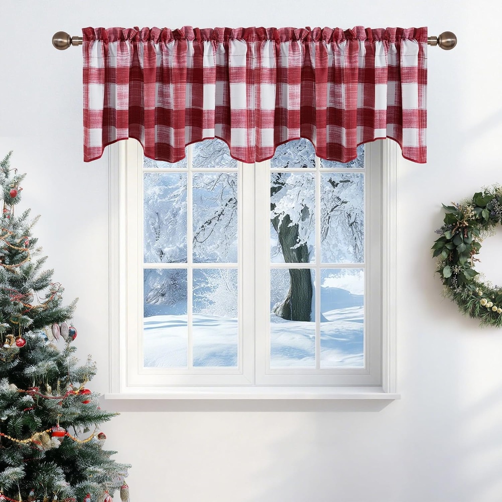 image:imageNICETOWN Blackout Floral Kitchen Valances for Windows 52 x 18 Inch LengthRed White
