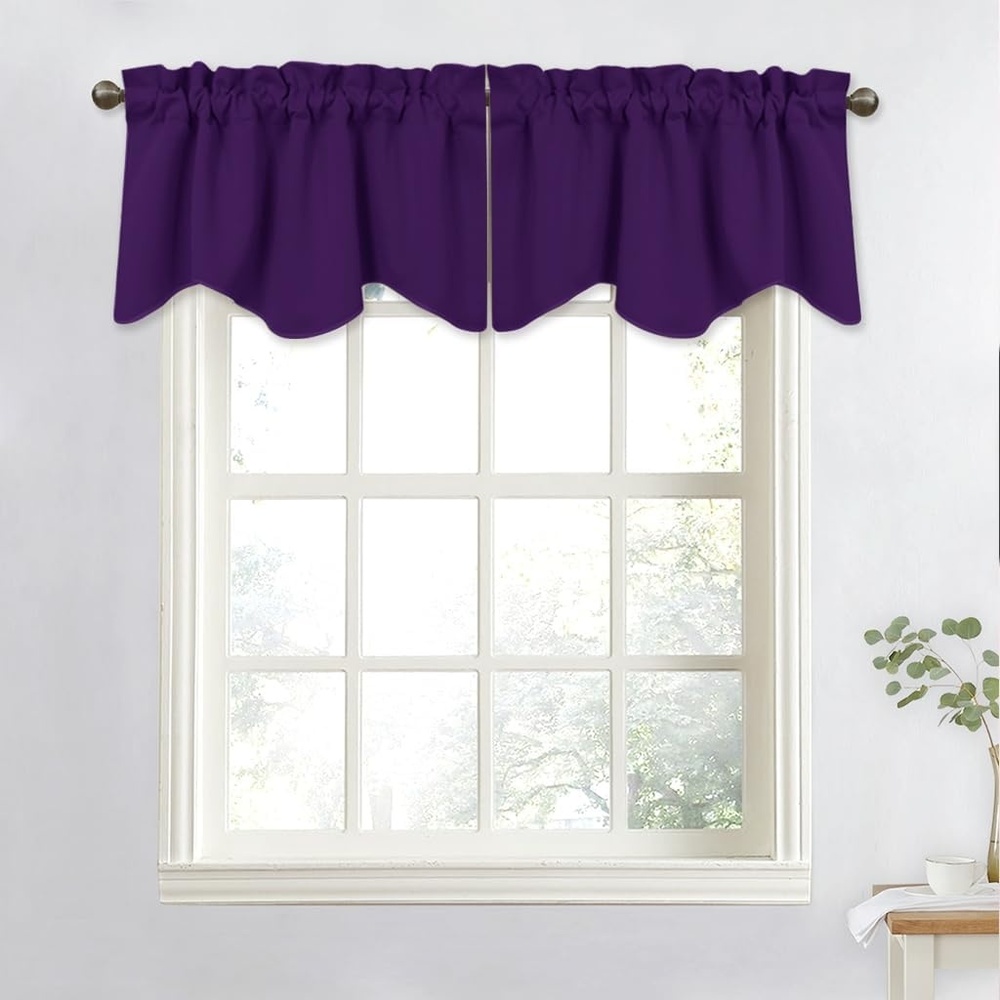 image:imageNICETOWN Blackout Floral Kitchen Valances for Windows 52 x 18 Inch LengthRoyal Purple