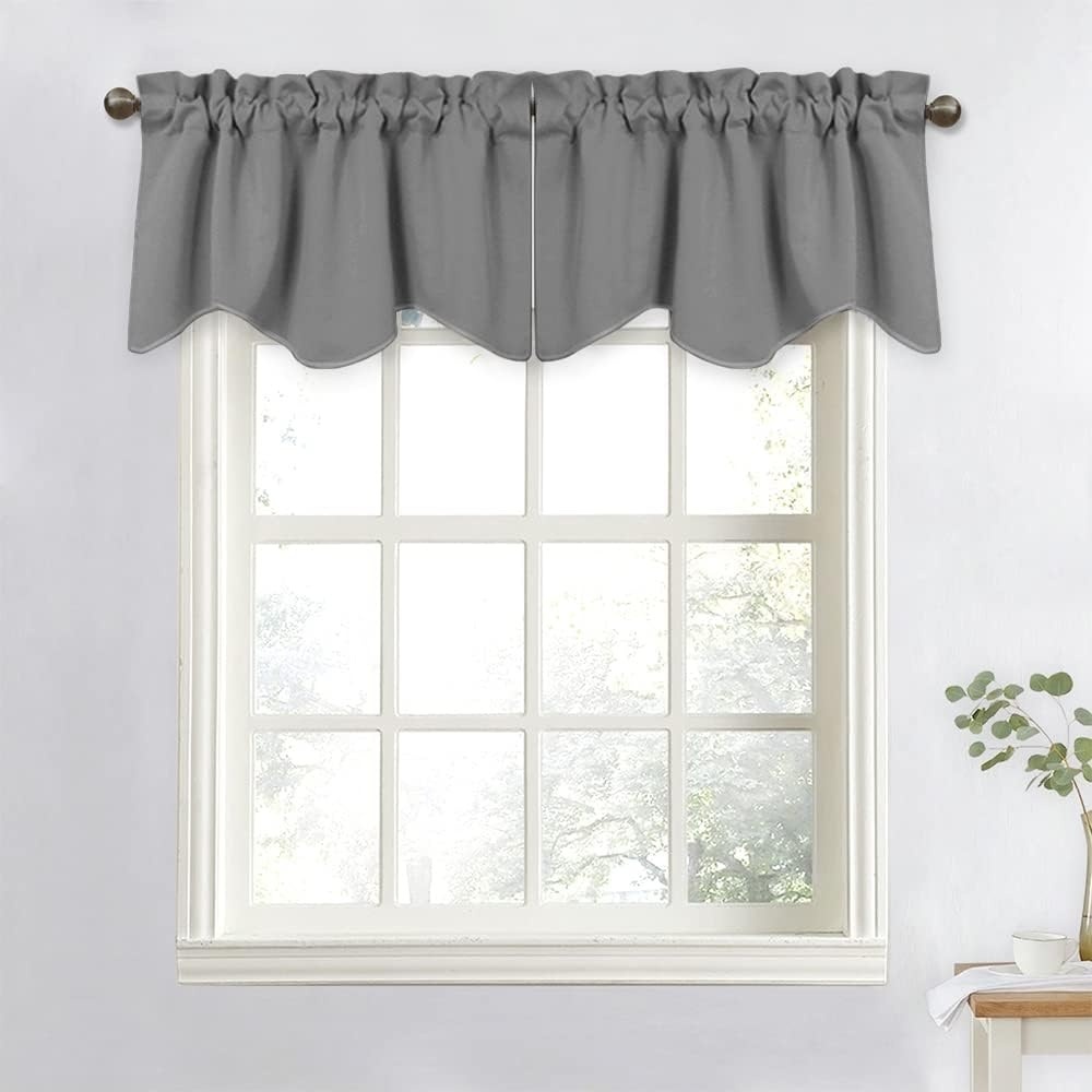 image:imageNICETOWN Blackout Floral Kitchen Valances for Windows 52 x 18 Inch LengthSilver Grey