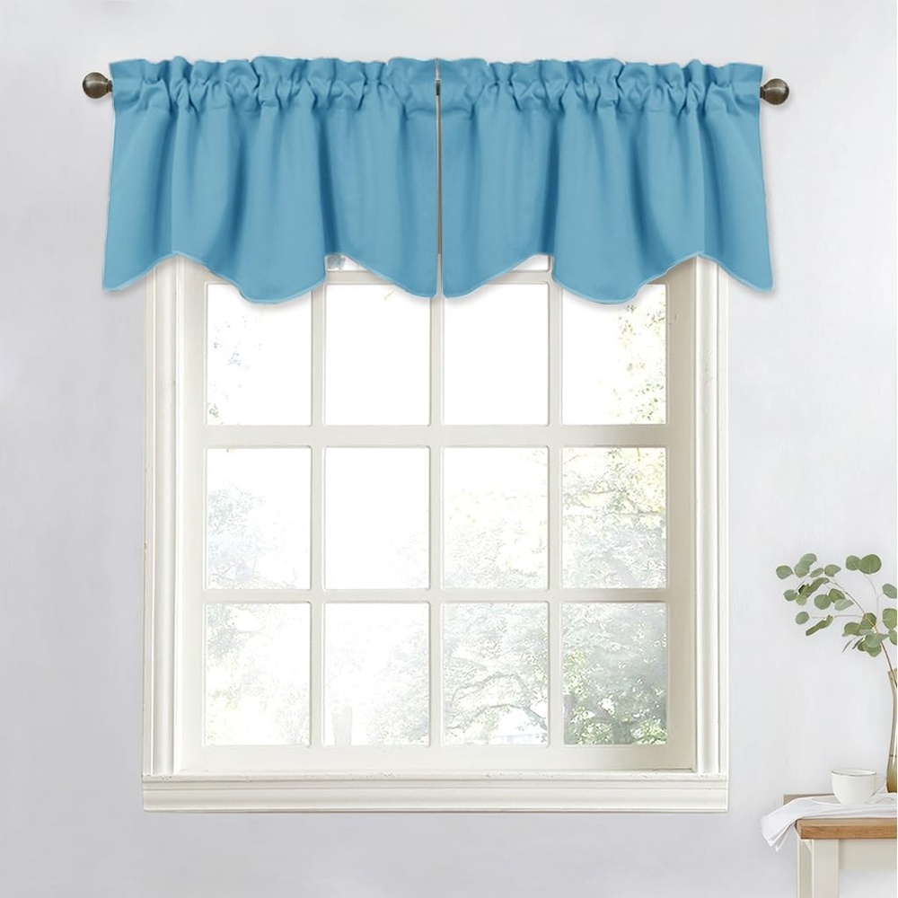 image:imageNICETOWN Blackout Floral Kitchen Valances for Windows 52 x 18 Inch LengthTeal Blue