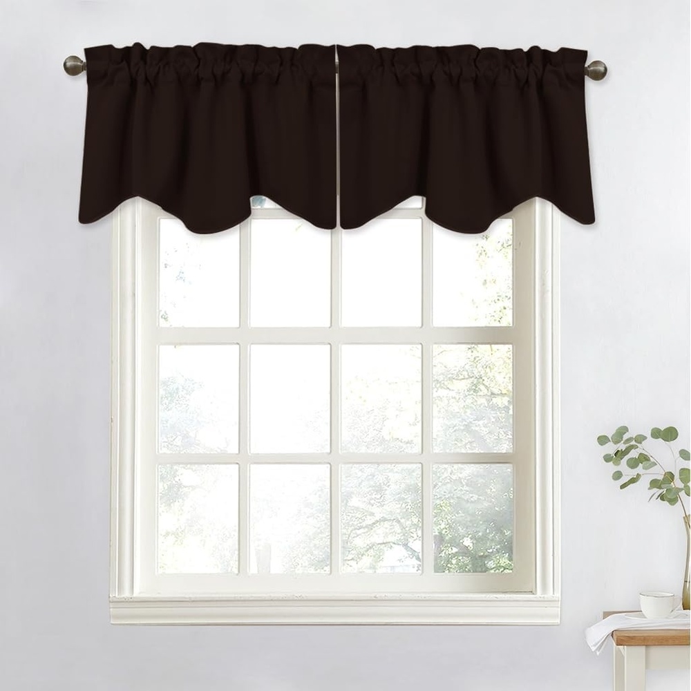 image:imageNICETOWN Blackout Floral Kitchen Valances for Windows 52 x 18 Inch LengthToffee Brown