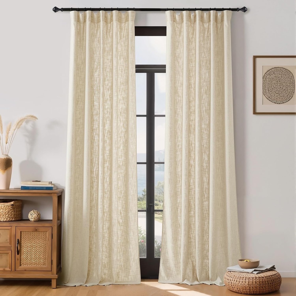 image:imageNICETOWN Floral Linen Curtains 84 inches Long Pink Pattern Printed for Girls Bedroom Nursery Boho Farmhouse Window Sheer Curtain Drapes Aesthetic Light Filtering Privacy 2 Panel Sets 55 WNatural