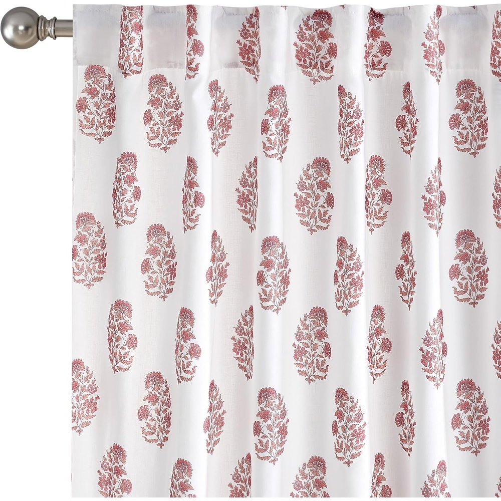image:imageNICETOWN Floral Linen Curtains 84 inches Long Pink Pattern Printed for Girls Bedroom Nursery Boho Farmhouse Window Sheer Curtain Drapes Aesthetic Light Filtering Privacy 2 Panel Sets 55 WZ Pink 1