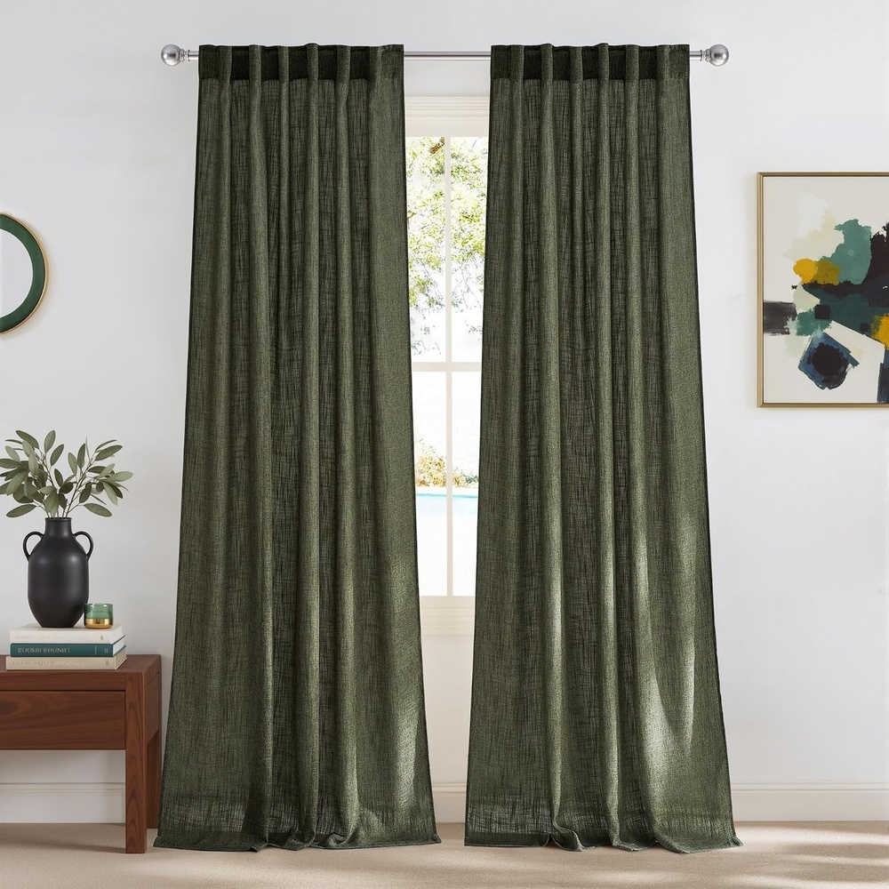 image:imageNICETOWN Floral Linen Curtains 84 inches Long Pink Pattern Printed for Girls Bedroom Nursery Boho Farmhouse Window Sheer Curtain Drapes Aesthetic Light Filtering Privacy 2 Panel Sets 55 WGreyish Moss