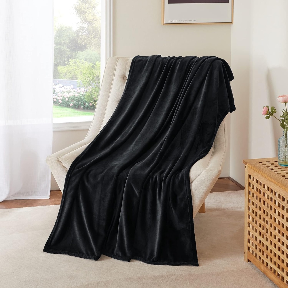 image:imageNICETOWN Grey Fleece Twin Blanket 300GSM Soft Lightweight Plush Cozy Twin Blankets for Bed Sofa Couch Travel Camping 60x80 inchesBlack