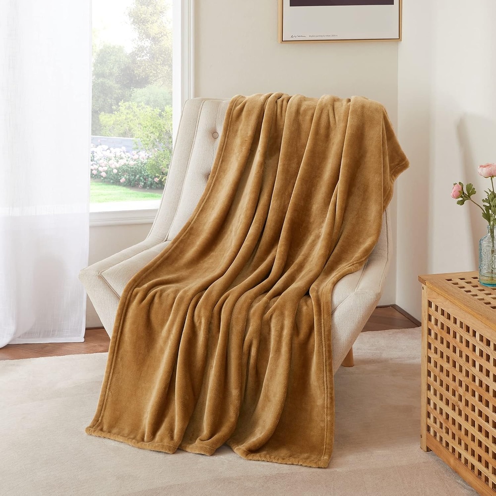 image:imageNICETOWN Grey Fleece Twin Blanket 300GSM Soft Lightweight Plush Cozy Twin Blankets for Bed Sofa Couch Travel Camping 60x80 inchesCoffee