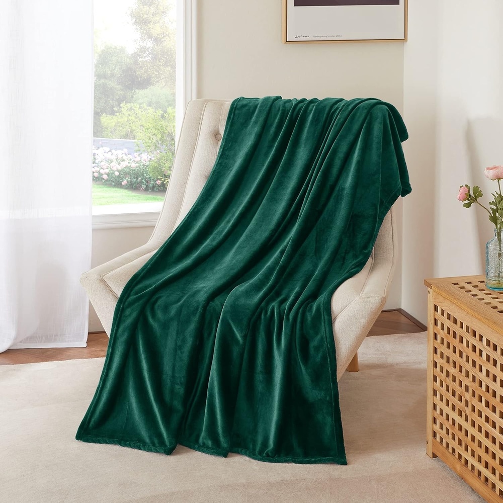 image:imageNICETOWN Grey Fleece Twin Blanket 300GSM Soft Lightweight Plush Cozy Twin Blankets for Bed Sofa Couch Travel Camping 60x80 inchesForest Green
