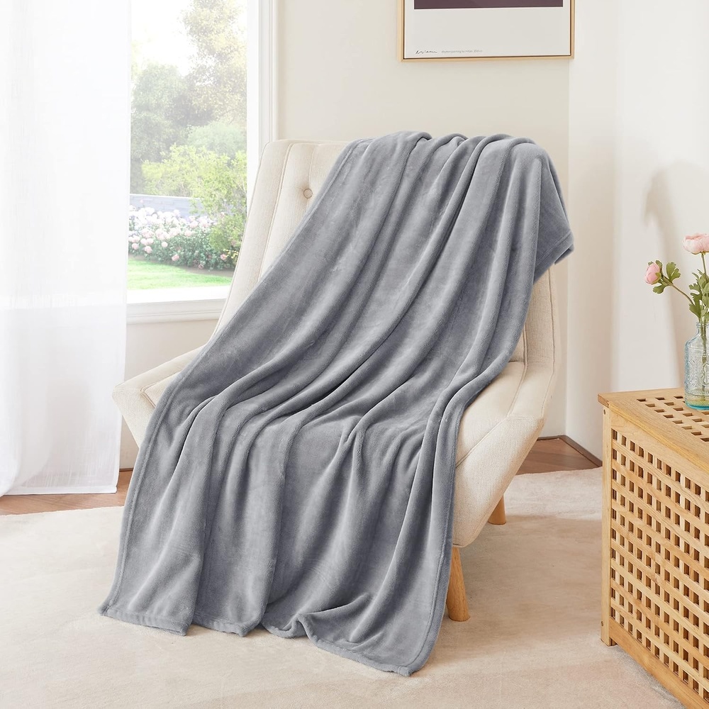 image:imageNICETOWN Grey Fleece Twin Blanket 300GSM Soft Lightweight Plush Cozy Twin Blankets for Bed Sofa Couch Travel Camping 60x80 inchesLight Grey