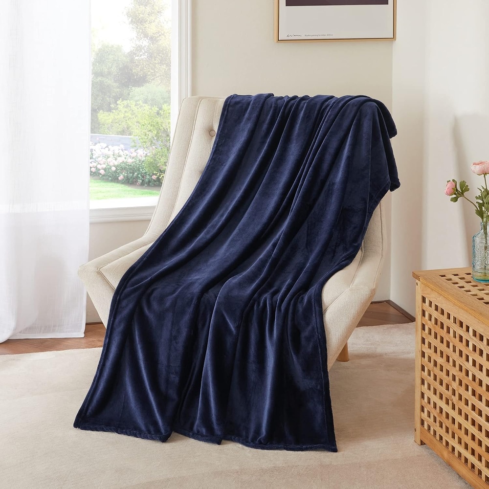 image:imageNICETOWN Grey Fleece Twin Blanket  300GSM Soft Lightweight Plush Cozy Twin Blankets for Bed Sofa Couch Travel Camping 60x80 inchesNavy Blue