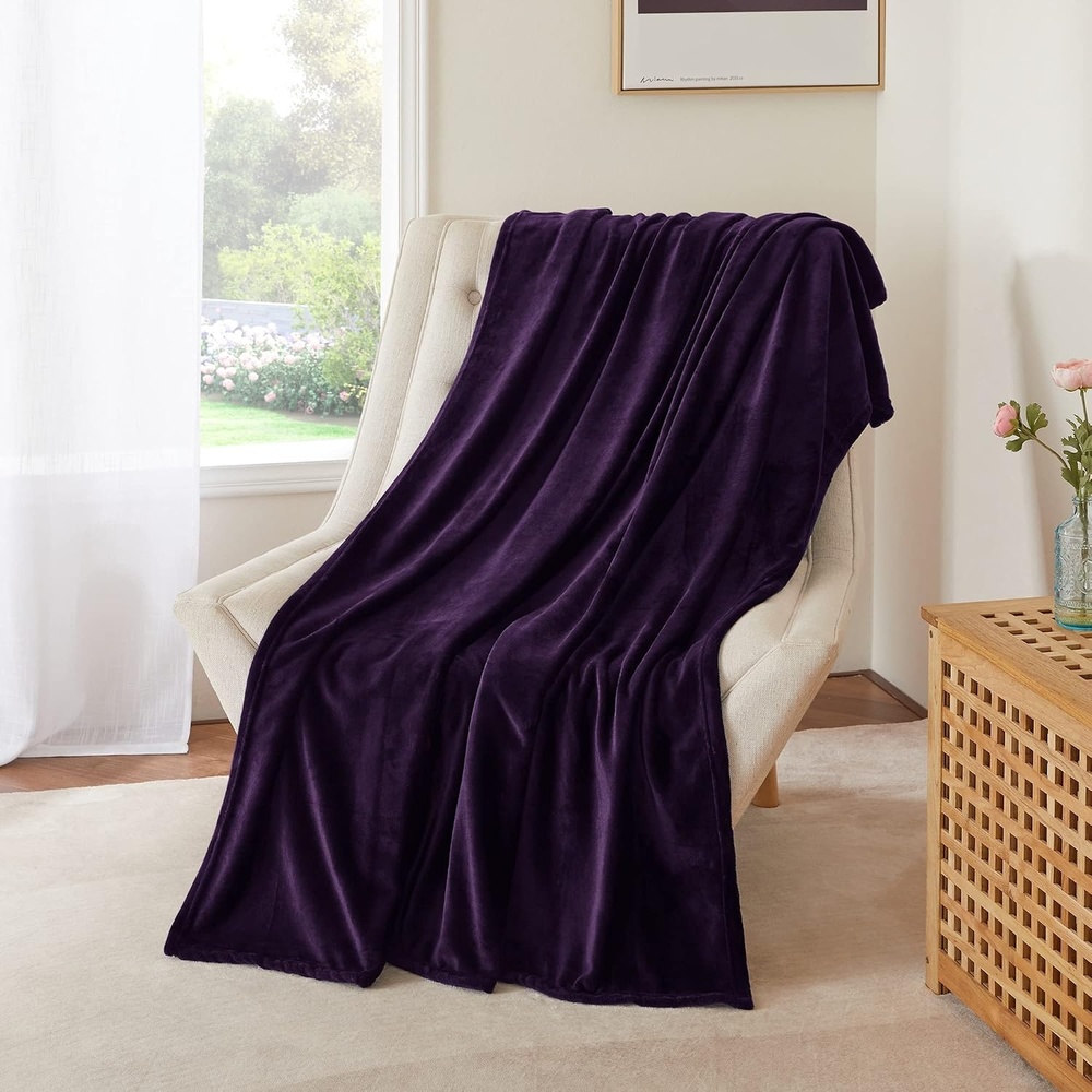 image:imageNICETOWN Grey Fleece Twin Blanket 300GSM Soft Lightweight Plush Cozy Twin Blankets for Bed Sofa Couch Travel Camping 60x80 inchesPurple
