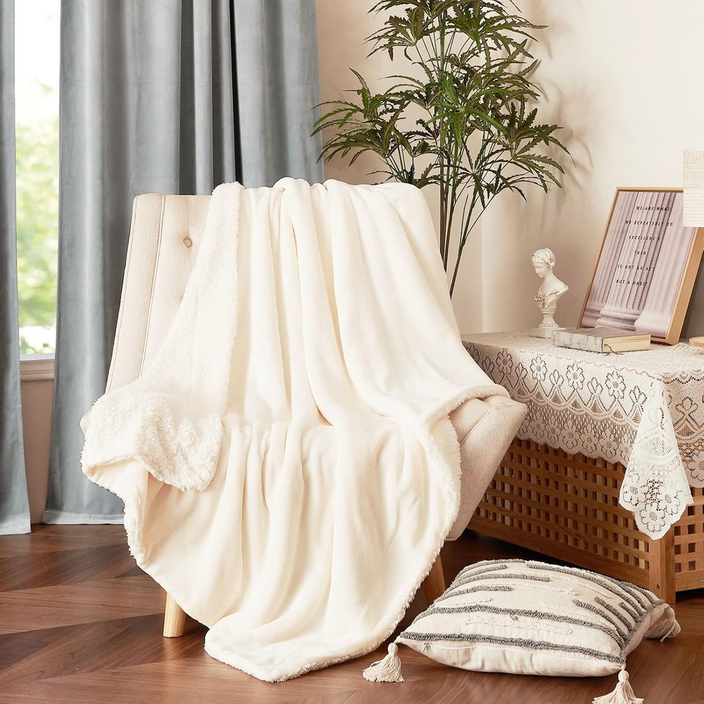 image:imageNICETOWN Grey Fleece Twin Blanket 300GSM Soft Lightweight Plush Cozy Twin Blankets for Bed Sofa Couch Travel Camping 60x80 inchesSherpa Fleece White