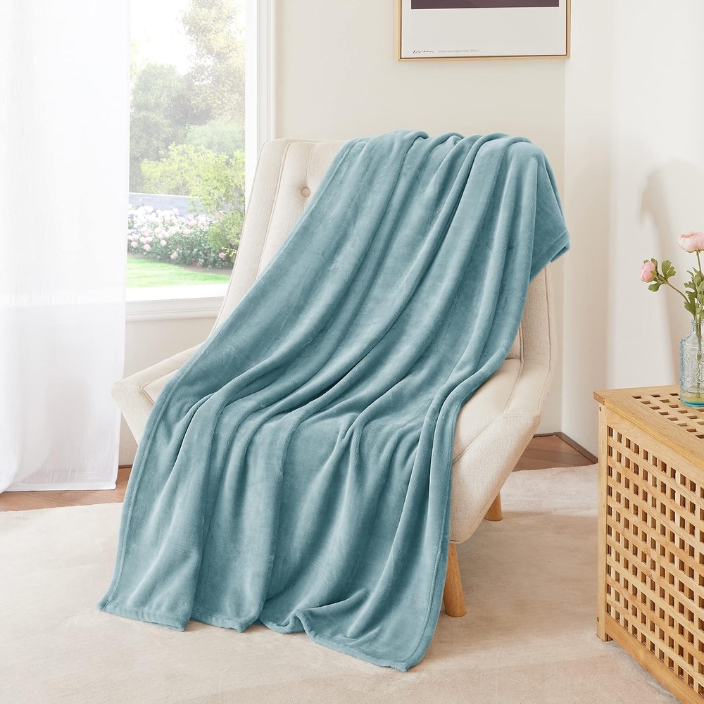 image:imageNICETOWN Grey Fleece Twin Blanket  300GSM Soft Lightweight Plush Cozy Twin Blankets for Bed Sofa Couch Travel Camping 60x80 inchesStone Blue