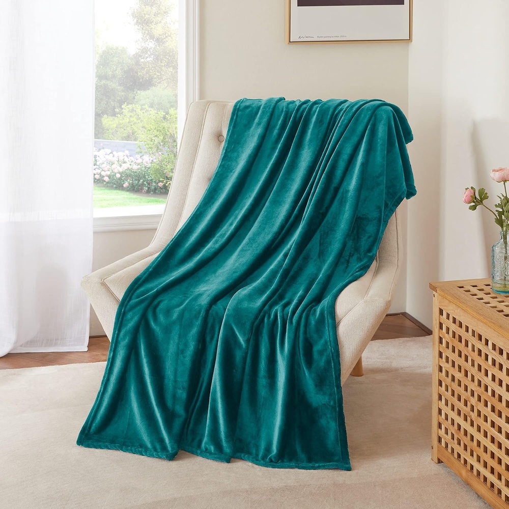 image:imageNICETOWN Grey Fleece Twin Blanket  300GSM Soft Lightweight Plush Cozy Twin Blankets for Bed Sofa Couch Travel Camping 60x80 inchesTeal